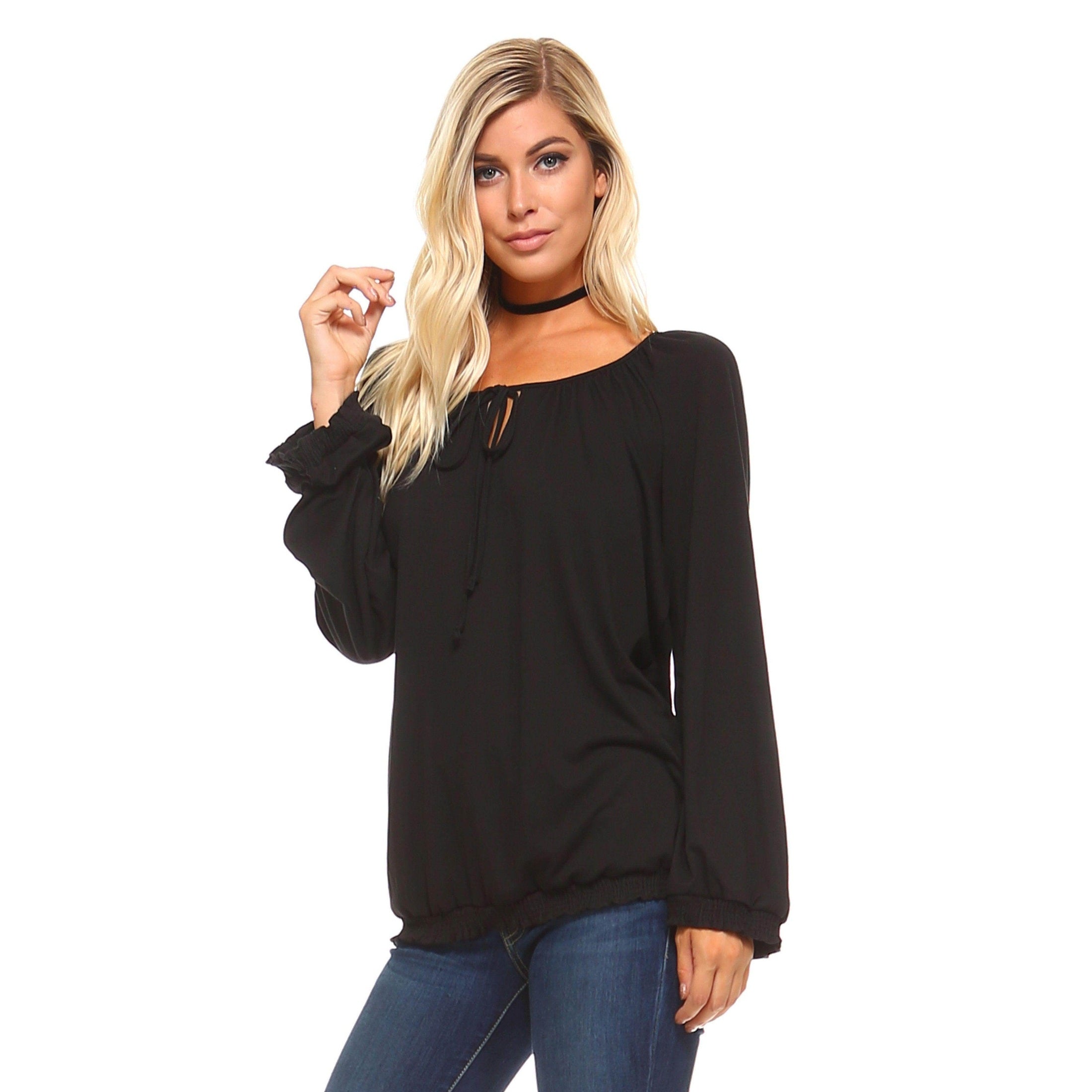 Ivory Felix long sleeve black top with relaxed fit and ruffled sleeves for stylish comfort