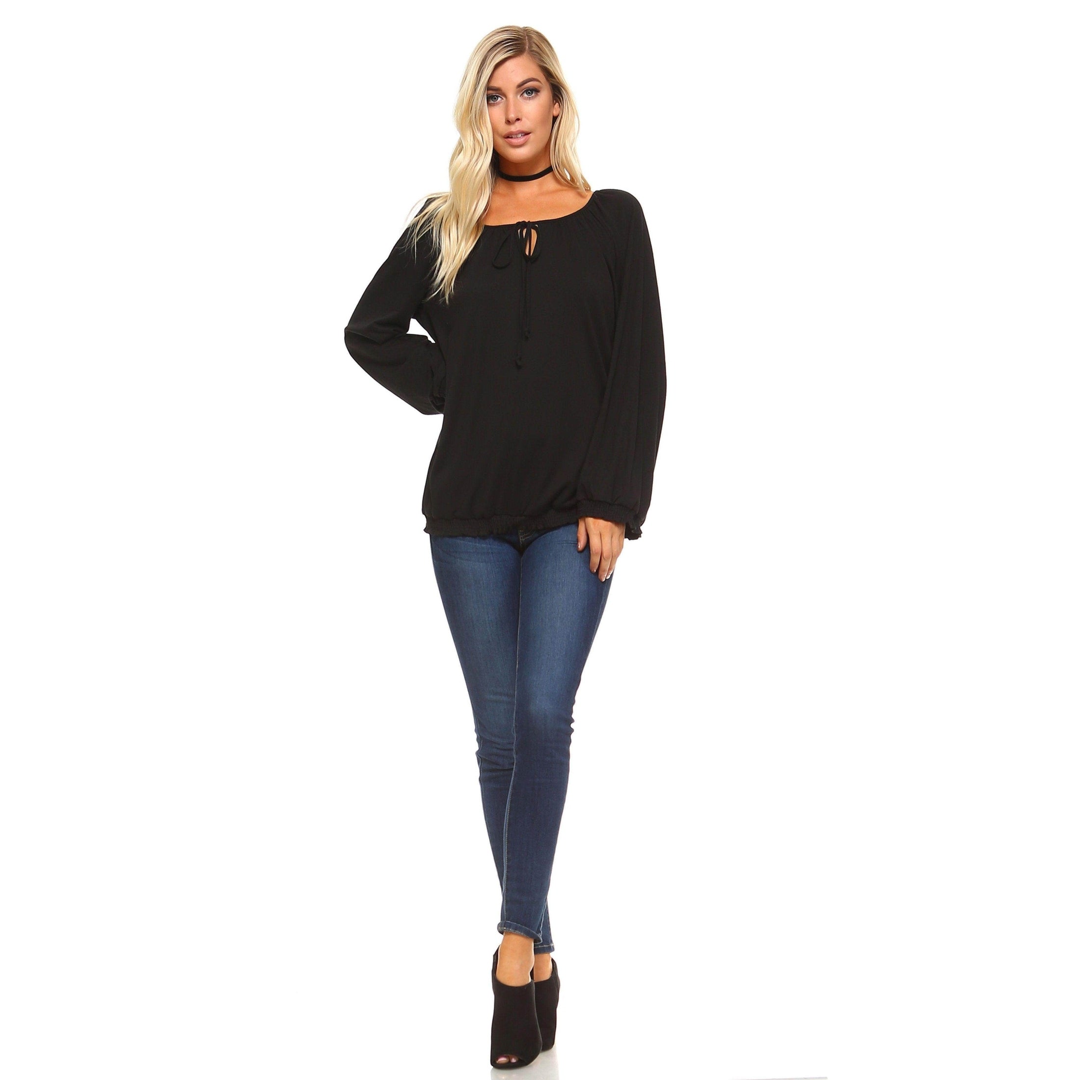 Women's long sleeve black top by Ivory Felix, featuring a playful neckline and comfortable fit