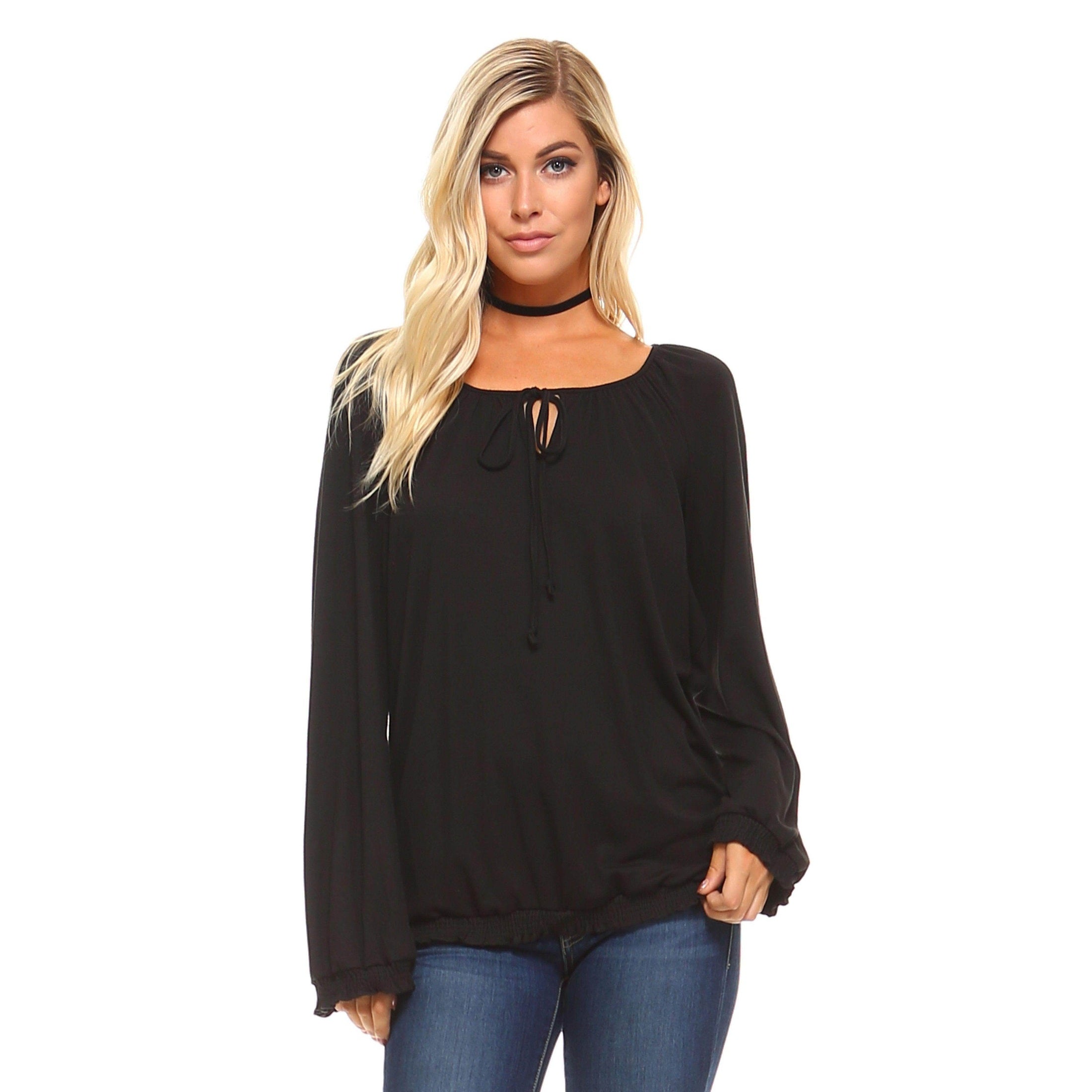 Ivory Felix long sleeve black top with tie detail and soft fabric for a stylish look