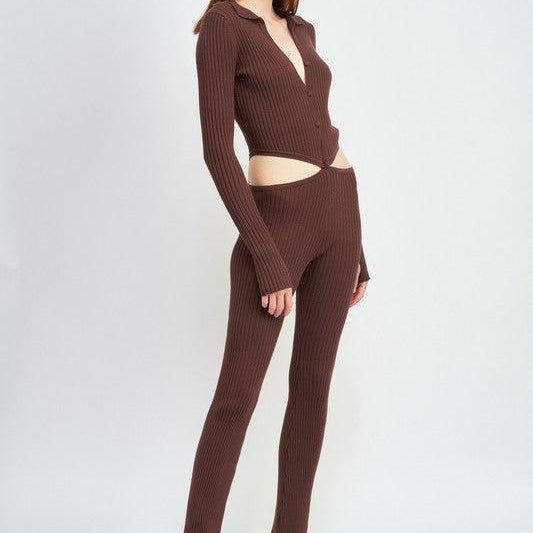 Women's Jumpsuits & Rompers Long Sleeve Button Up Jumpsuit With Side Cut Outs