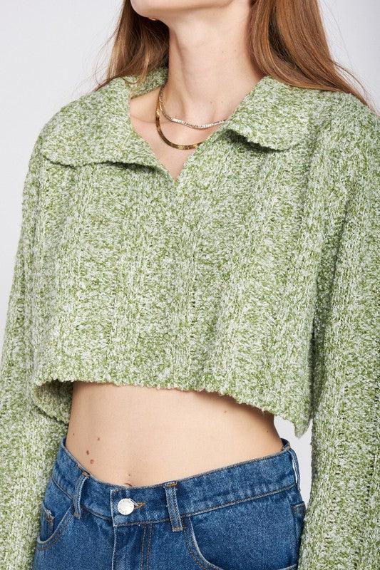 Women's Shirts Long Sleeve Collared Crop Top
