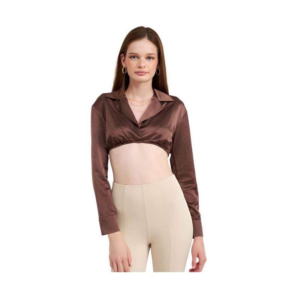 Long Sleeve Collared Crop Top With Underwire - VacationGrabs