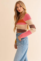 Women's Shirts Long Sleeve Color Block Stripe Knit Top
