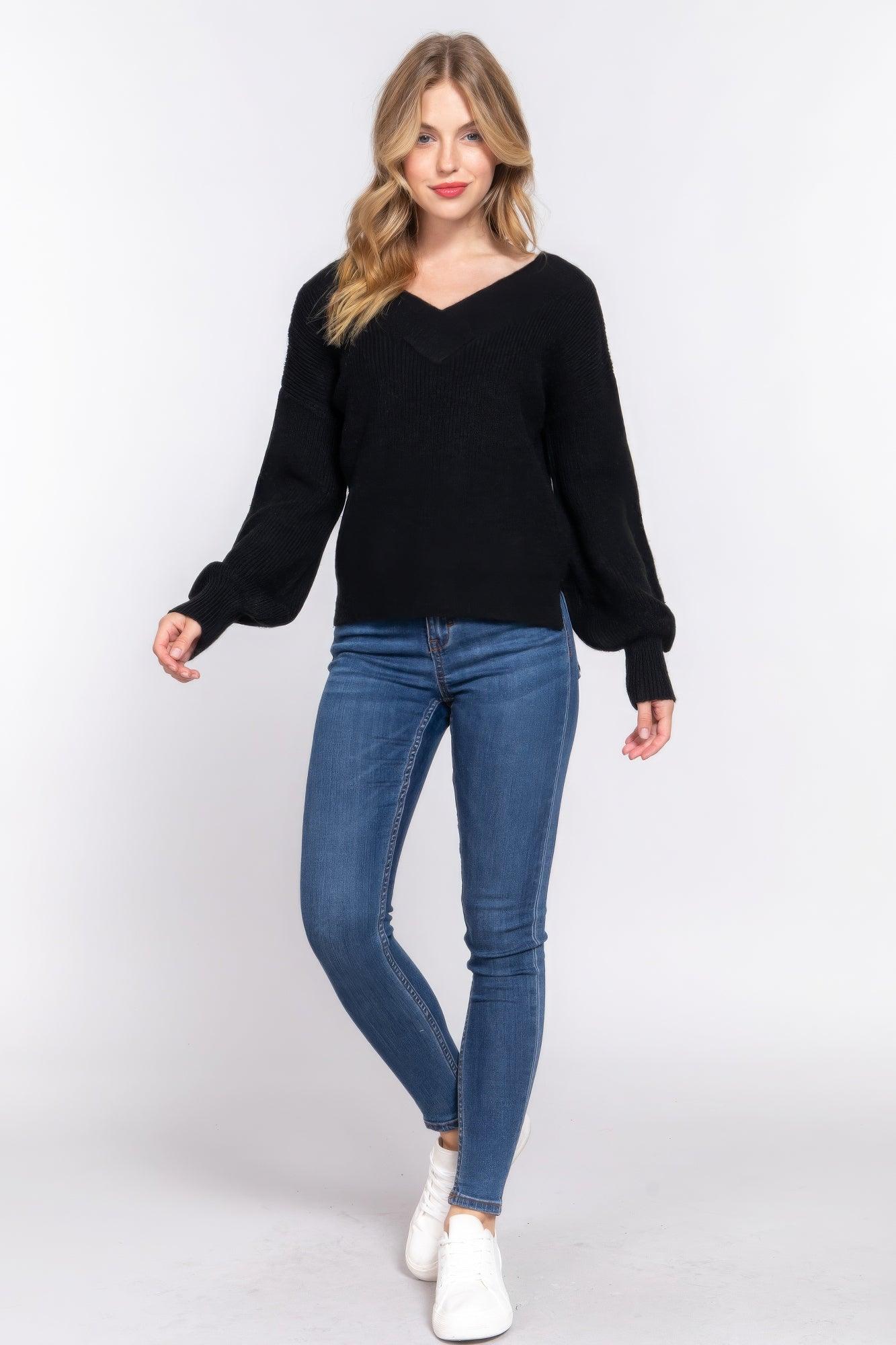 Women's Sweaters Long Sleeve Double V-neck Sweater