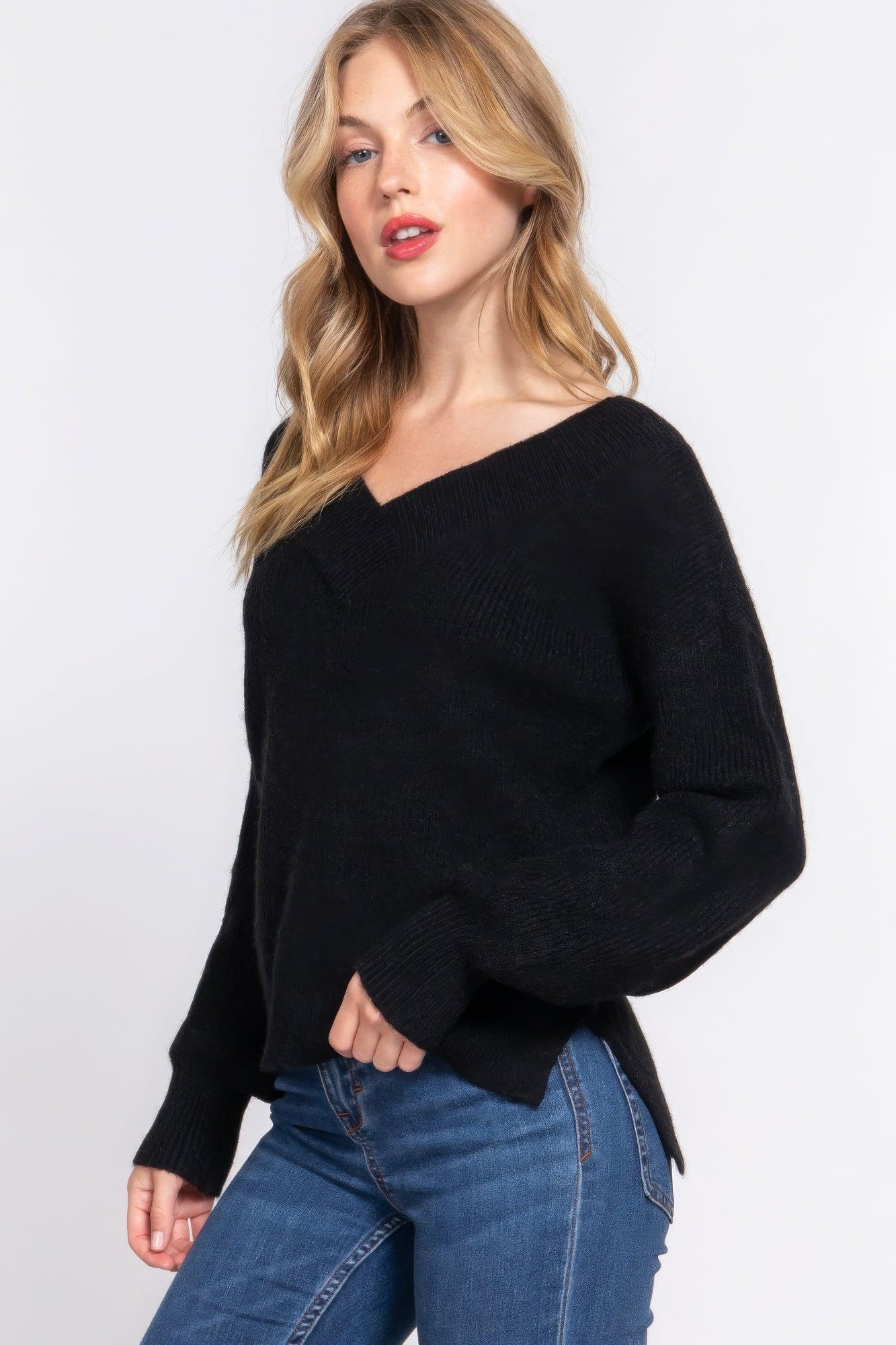 Women's Sweaters Long Sleeve Double V-neck Sweater