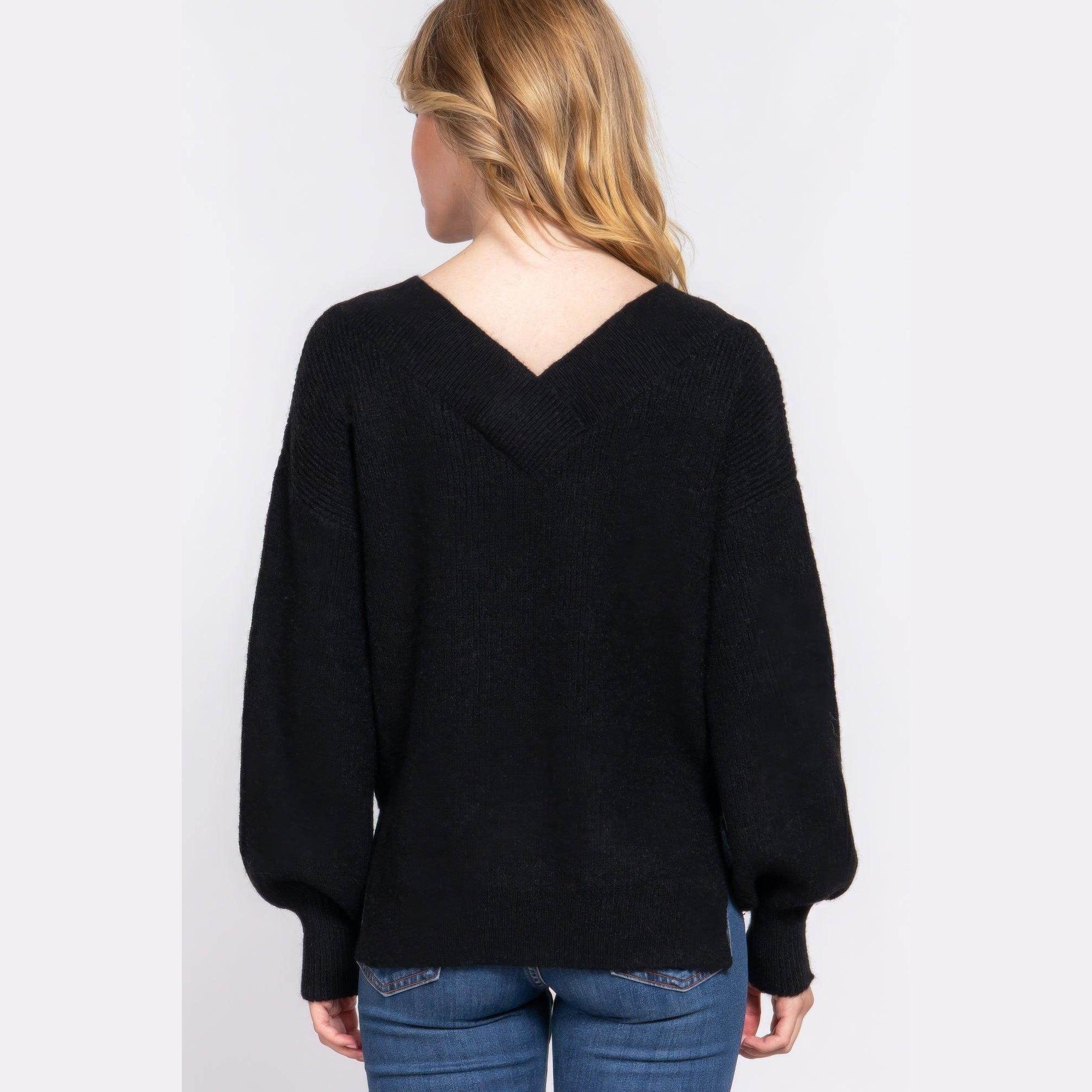 Long Sleeve Double V-neck Sweater - VacationGrabs