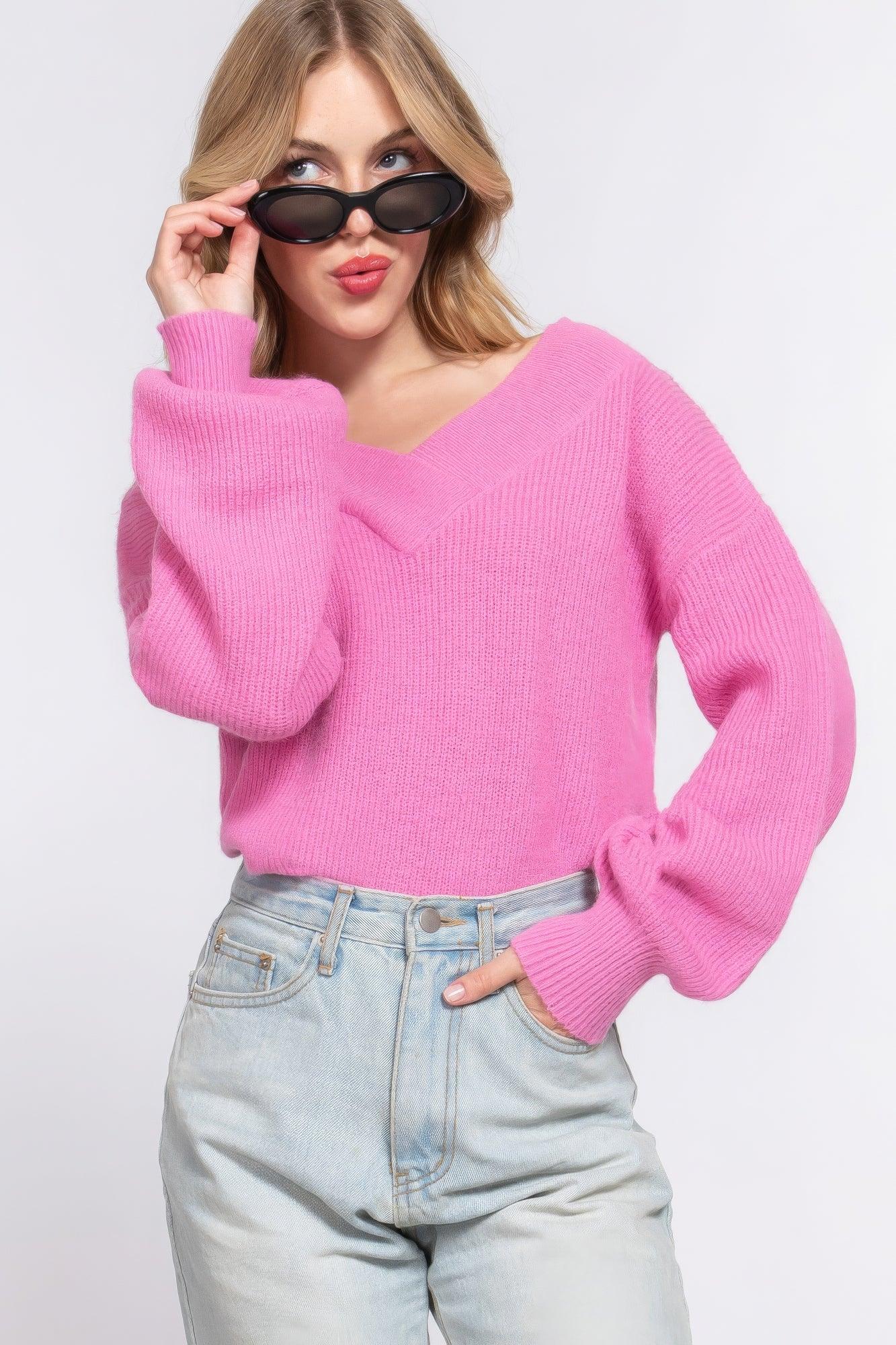 Women's Sweaters Long Sleeve Double V-neck Sweater