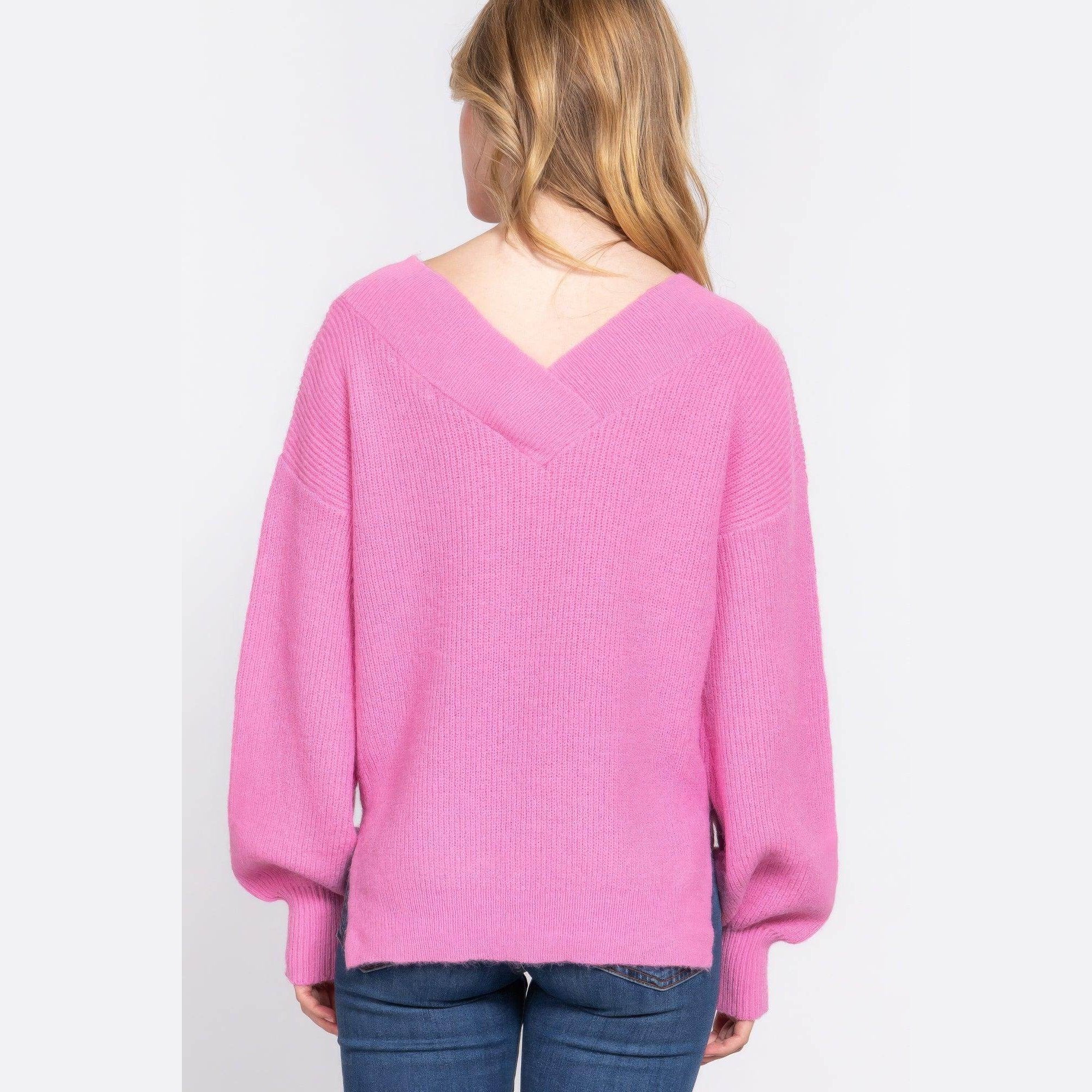 Long Sleeve Double V-neck Sweater - VacationGrabs