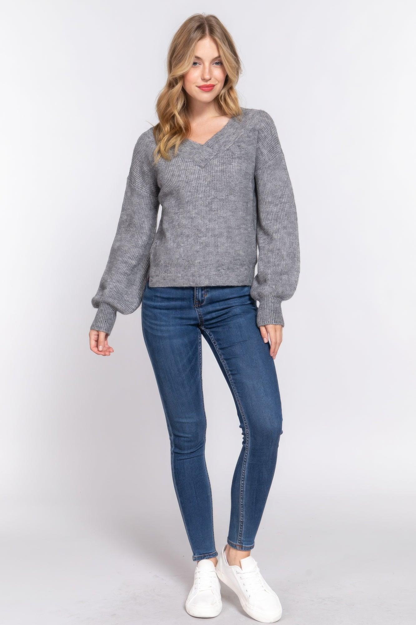 Women's Sweaters Long Sleeve Double V-neck Sweater