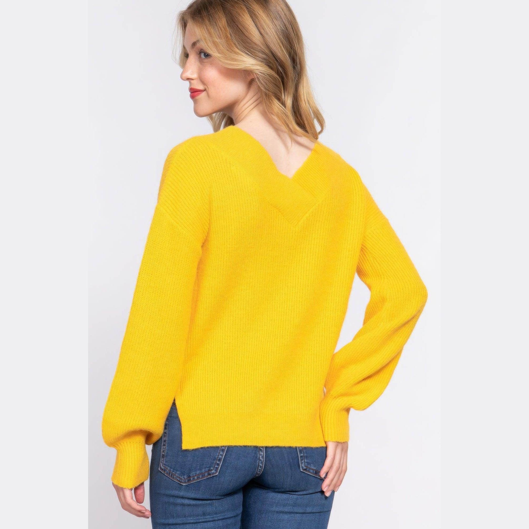 Long Sleeve Double V-neck Sweater - VacationGrabs