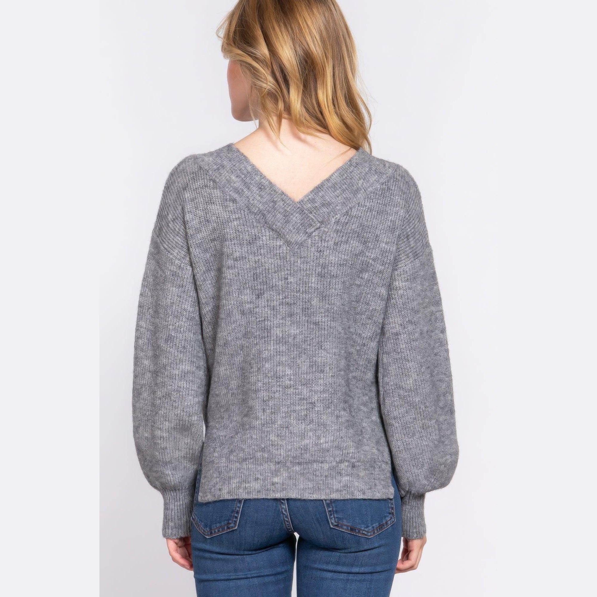 Long Sleeve Double V-neck Sweater - VacationGrabs