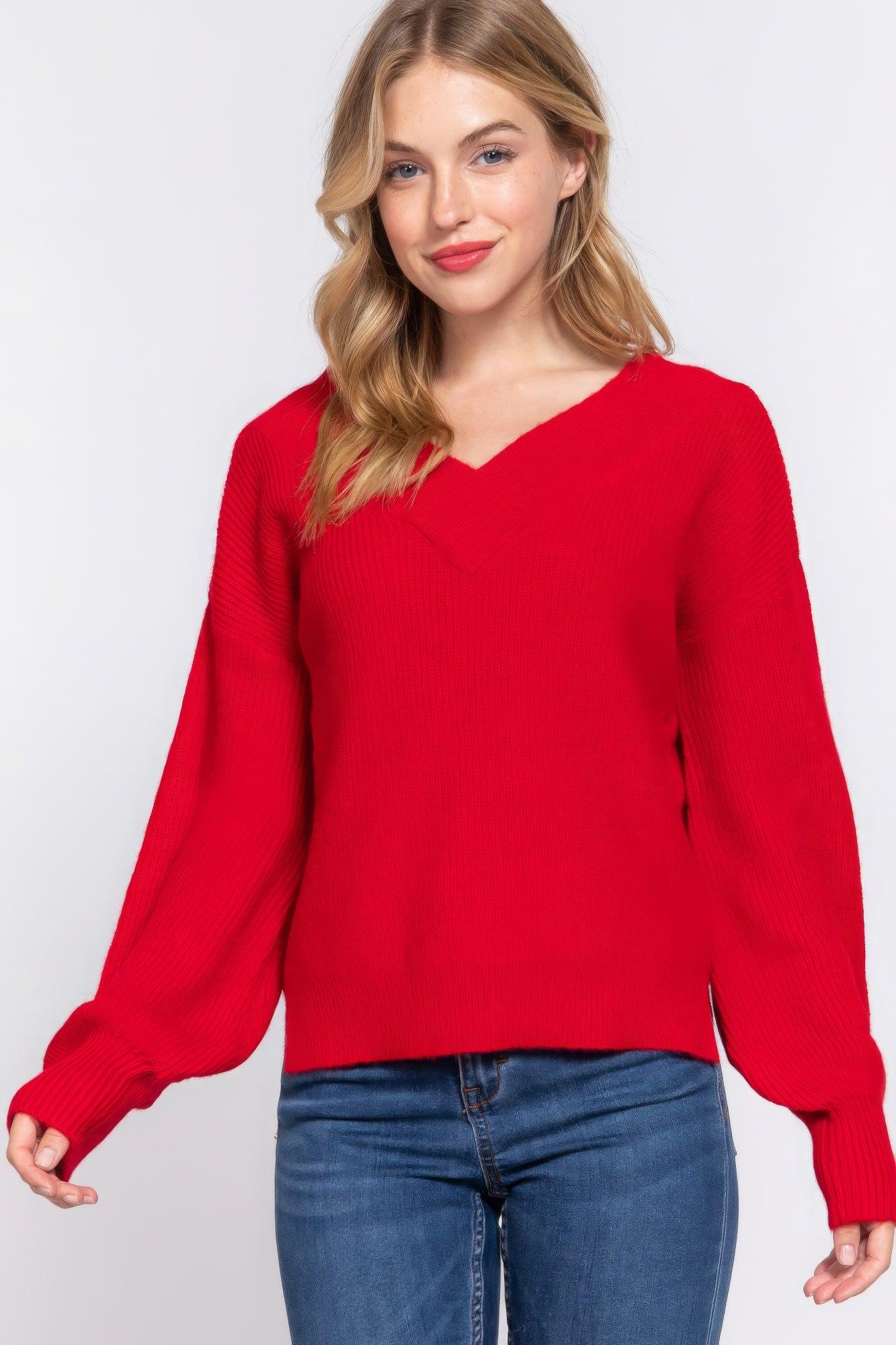 Women's Sweaters Long Sleeve Double V-neck Sweater