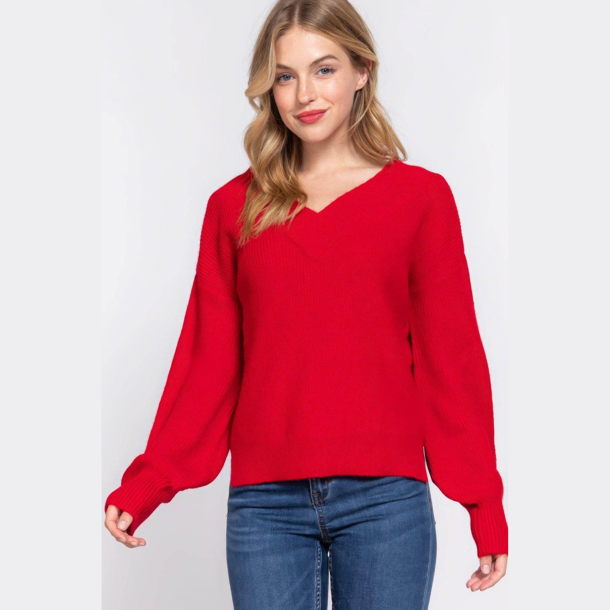 Long Sleeve Double V-neck Sweater - VacationGrabs