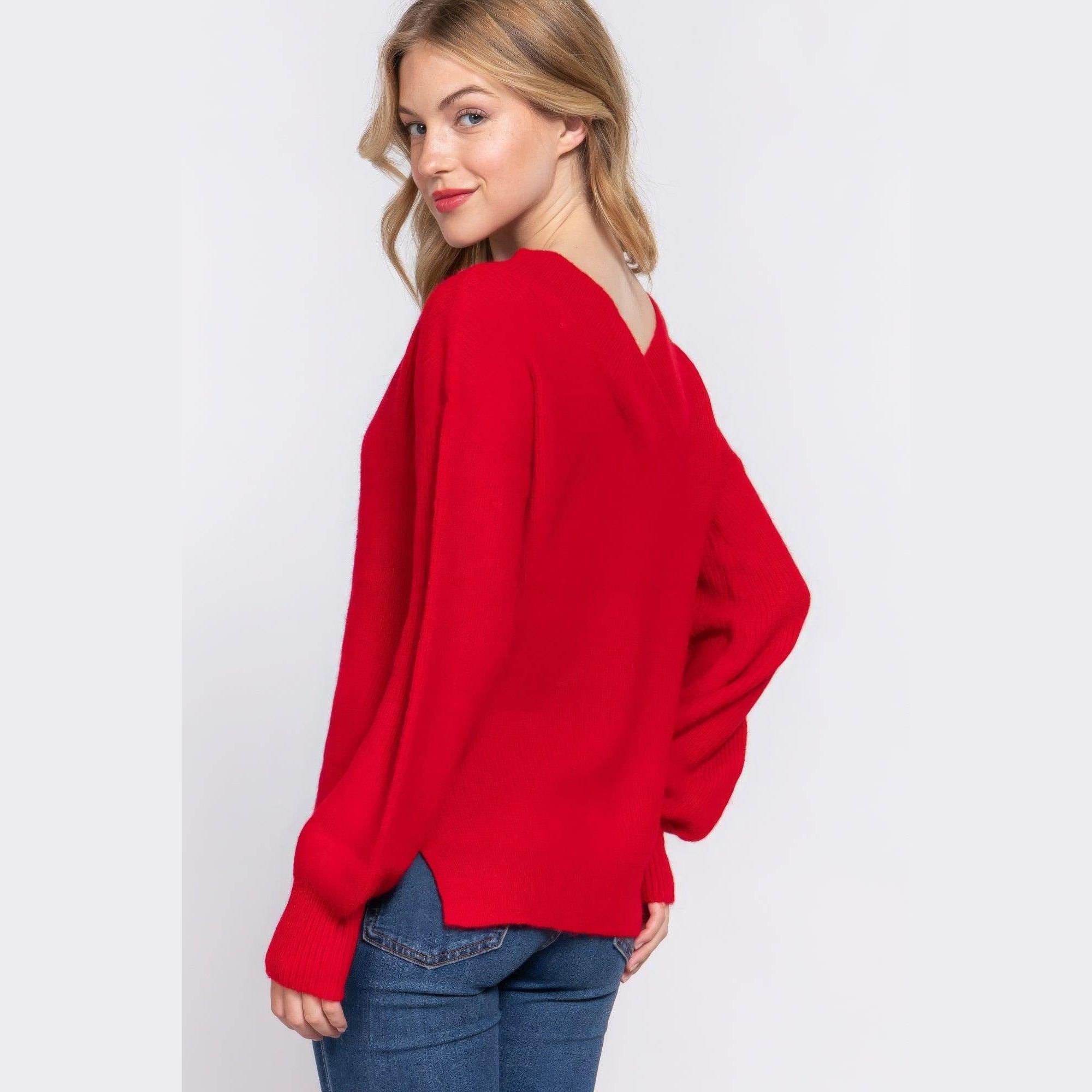 Long Sleeve Double V-neck Sweater - VacationGrabs