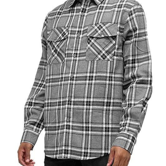 Men's Shirts Long Sleeve Flannel Full Plaid Checkered Shirt