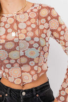 Women's Shirts - Cropped Tops Long Sleeve Merrow Detail Crop Top