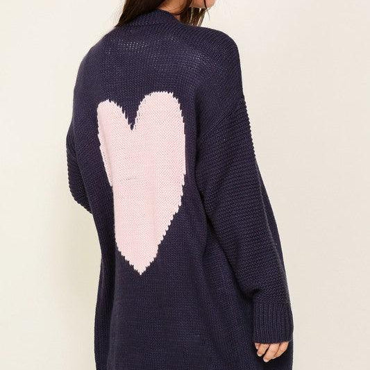 Women's Sweaters - Cardigans Long Sleeve Open Front Cardigan With Back Heart