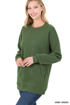 Women's Sweatshirts & Hoodies Long Sleeve Round Neck Sweatshirt Side Pockets