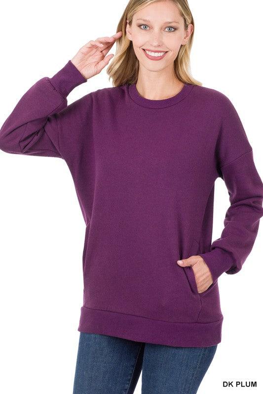 Women's Sweatshirts & Hoodies Long Sleeve Round Neck Sweatshirt Side Pockets