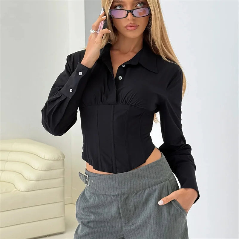 Black long sleeve shirt, stylish fit for casual outings