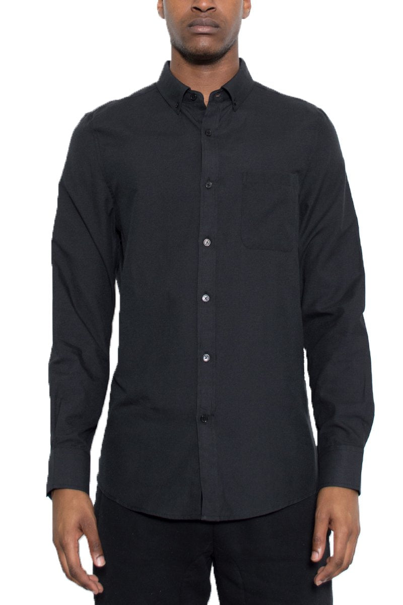 Men's black long sleeve shirt, versatile for casual or formal wear