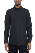 Men's black long sleeve shirt, versatile for casual or formal wear