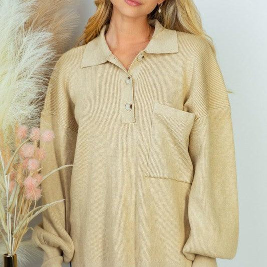 Women's Shirts Long Sleeve Solid Knit Top Brown Oatmeal