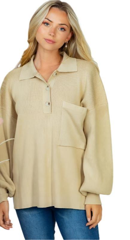 Women's Shirts Long Sleeve Solid Knit Top Brown Oatmeal