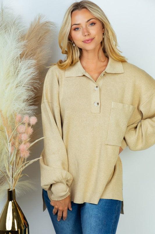 Women's Shirts Long Sleeve Solid Knit Top Brown Oatmeal