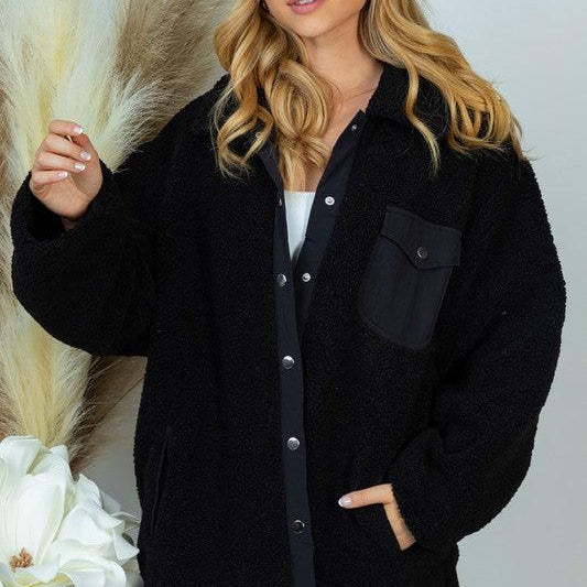 Women's Coats & Jackets Long Sleeve Solid Woven Sherpa Jacket