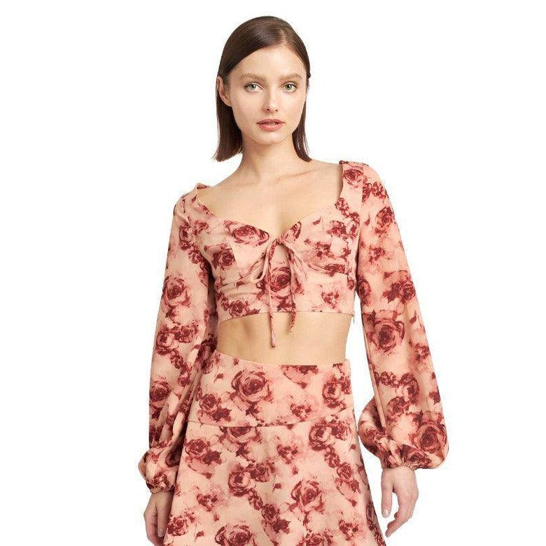 Long Sleeve Sweetheart Cropped Top - VacationGrabs