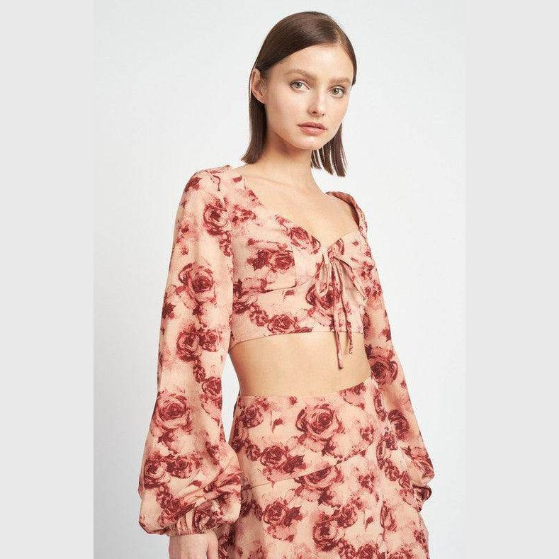 Long Sleeve Sweetheart Cropped Top - VacationGrabs