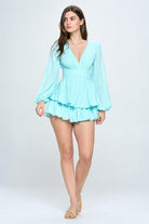 Women's Jumpsuits & Rompers Long Sleeve Tiered Mini Romper