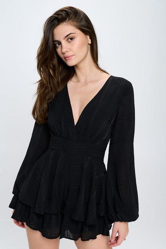 Women's Jumpsuits & Rompers Long Sleeve Tiered Mini Romper
