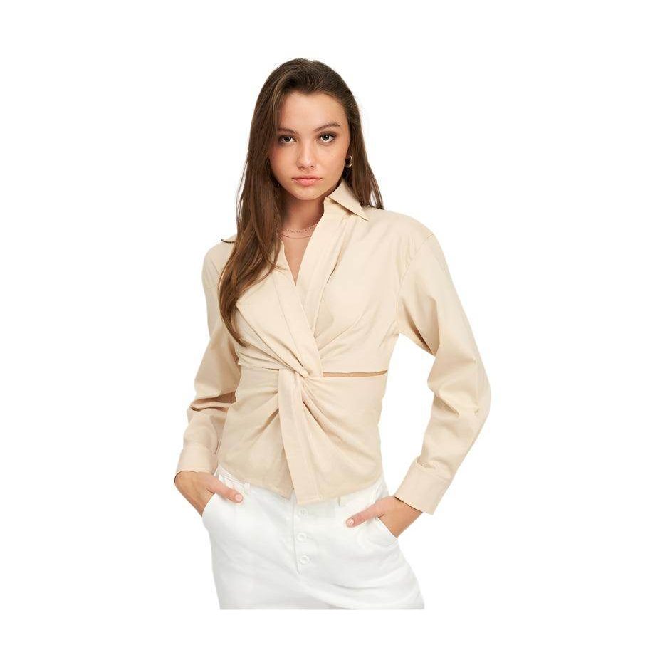 Long Sleeve Twist Front Top - VacationGrabs