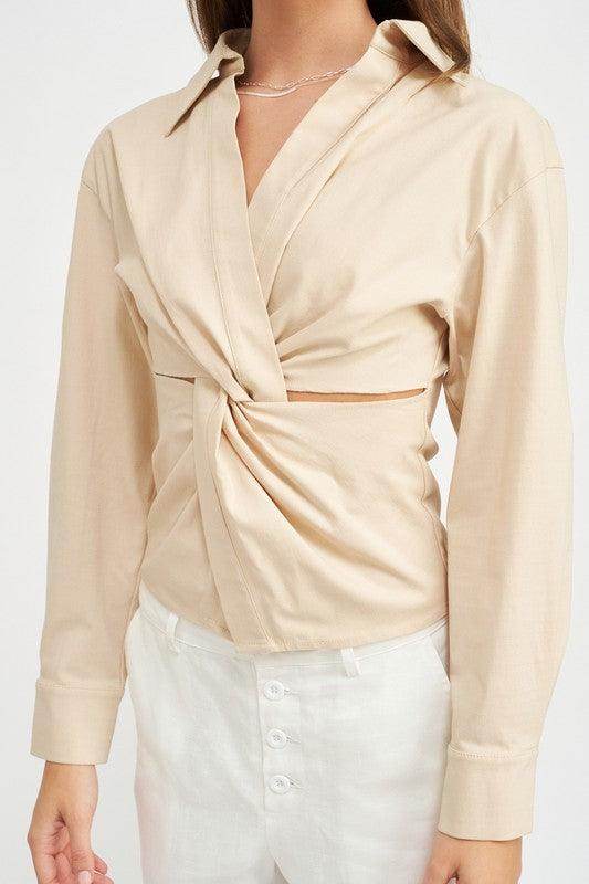 Long Sleeve Twist Front Top - VacationGrabs