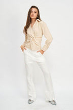 Long Sleeve Twist Front Top - VacationGrabs