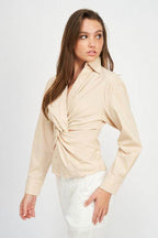 Long Sleeve Twist Front Top - VacationGrabs
