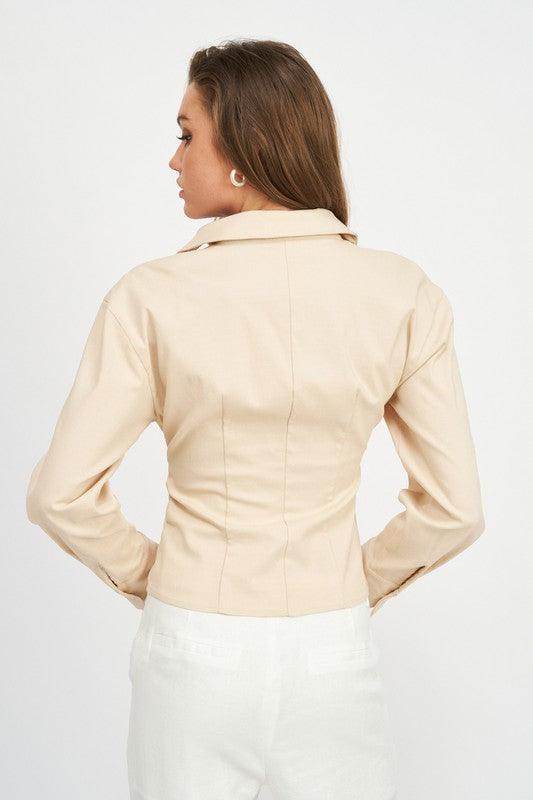 Long Sleeve Twist Front Top - VacationGrabs