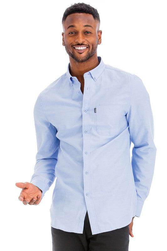 WEIV Men's Long Sleeve Vacation Shirts in Light Blue Style for Relaxed Casual Looks