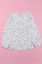 SHEWIN Women's Long Sleeve Vacation Top in White with Colorful Floral Print