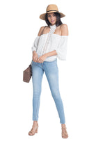 Ivory Felix Women's Long Sleeve Vacation Top with Lace Trim and Stylish Off-Shoulder Design