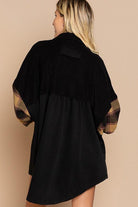 Women's Shirts - Shackets Long Sleeve with Plaid Detail Sleeve Shacket