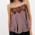 Women's long sleeveless blouse in mauve with lace detail, perfect for casual wear