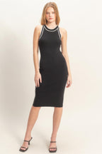 Black long sleeveless dress, fitted style perfect for summer outings