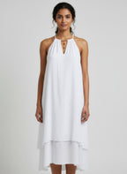 Women's white long sleeveless dress, lightweight fabric for summer outings
