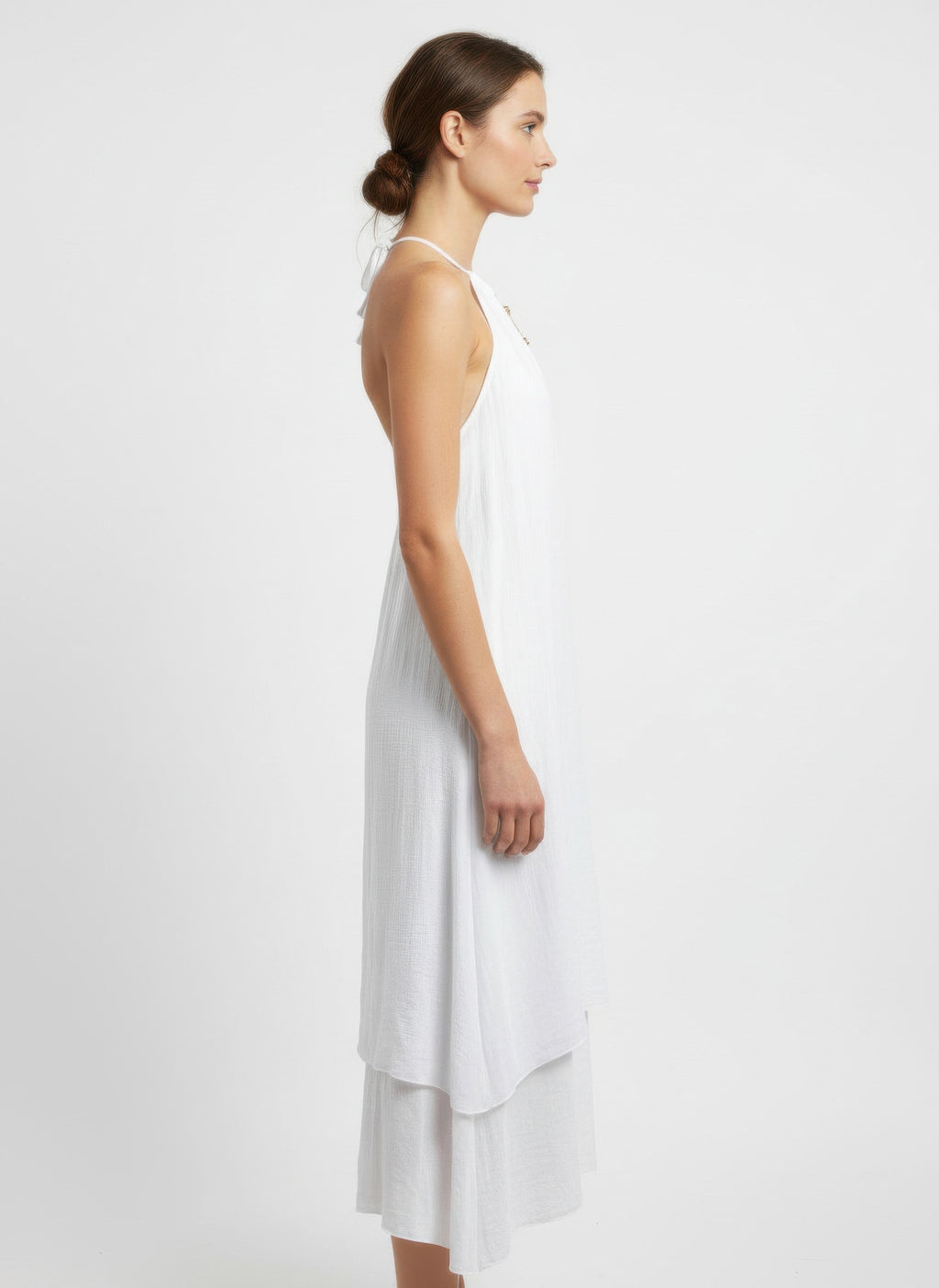 White long sleeveless dress, lightweight fabric, perfect for summer outings
