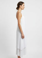 White long sleeveless dress, lightweight fabric, perfect for summer outings
