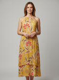 Women's floral long sleeveless dress in yellow, perfect for summer outings