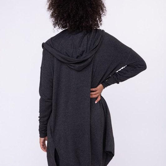 Women's Sweaters - Cardigans Longline Hooded Cardigan With Pockets